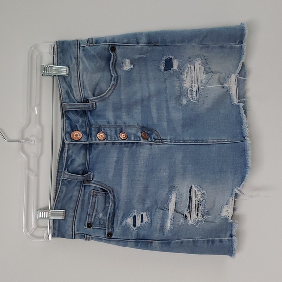 American Eagle high rise distressed denim mini skirt - Picture 1 of 13